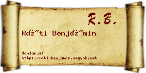 Réti Benjámin névjegykártya